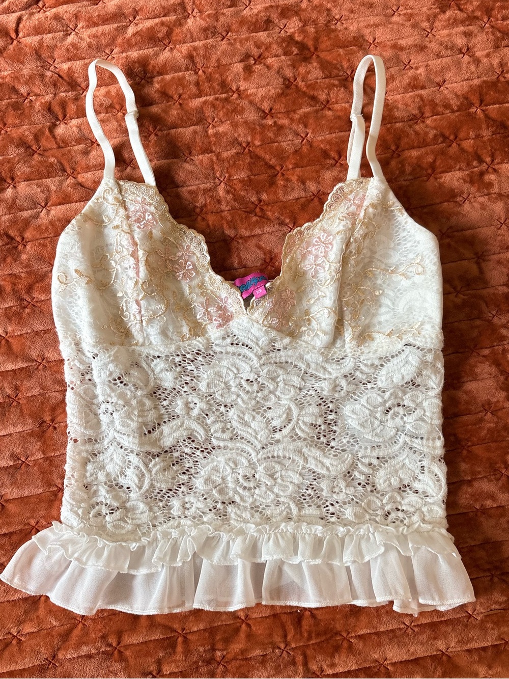 White Lace Ruffle Cami Top